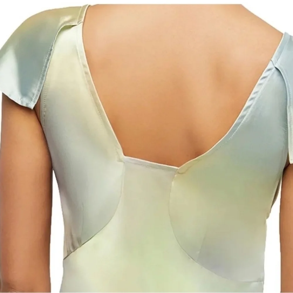 WeWoreWhat Watercolor Silky Charmeuse Midi Slip Dress, Cap Flutter Sleeve Size 0